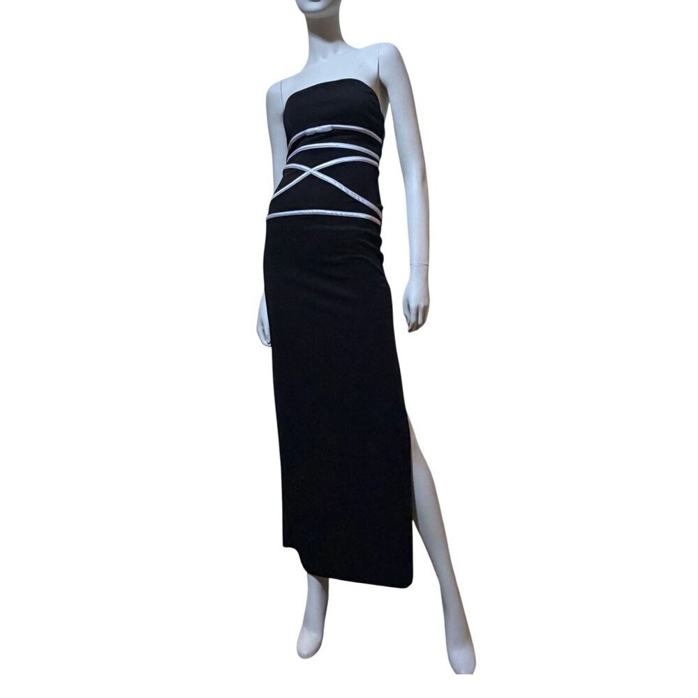 VTG 90s Strapless Prom Dress XS Black White Corset Minimalist Twee Betsy & Adam